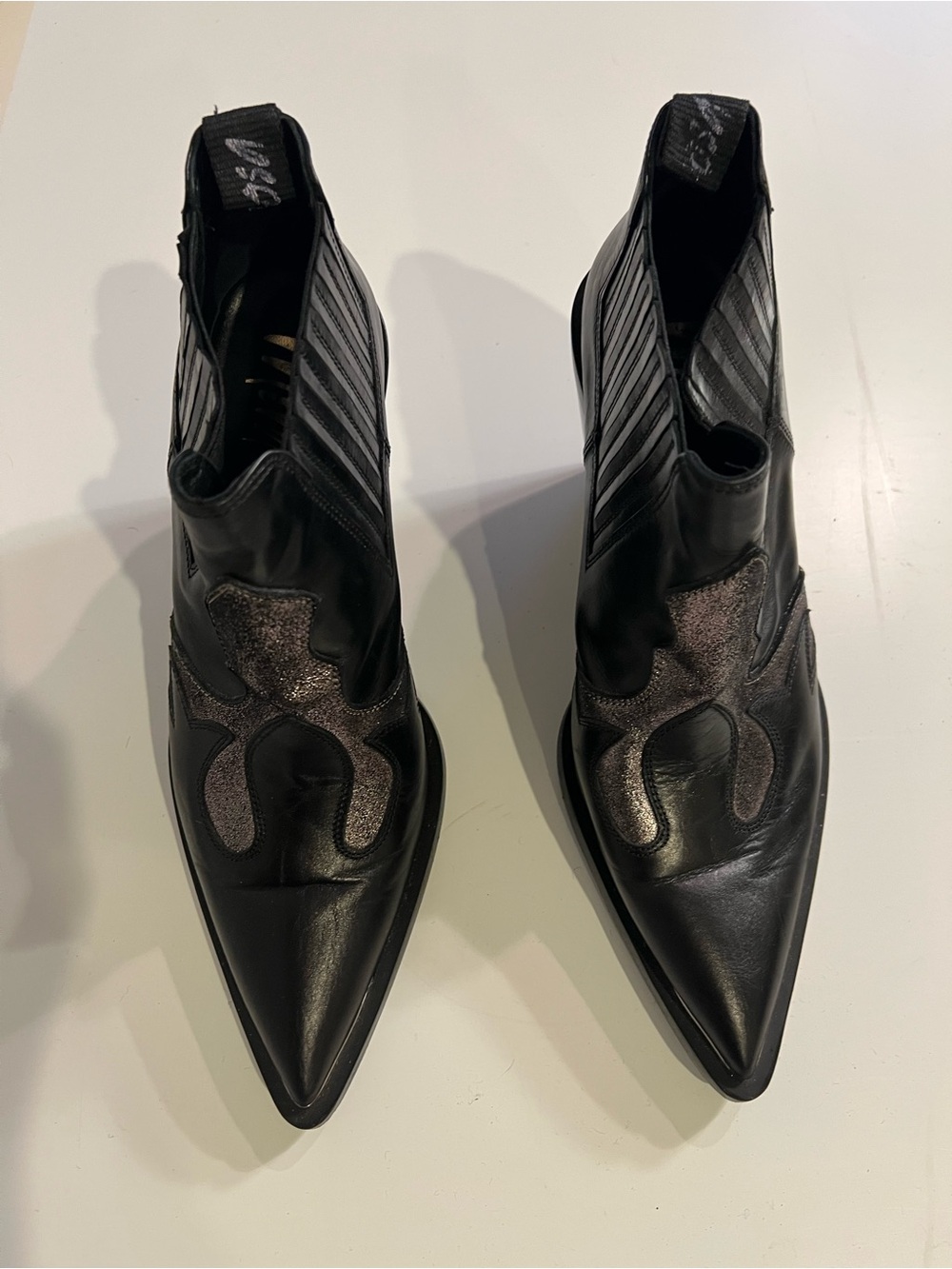 Black Pointed Western Ankle Boots - Women